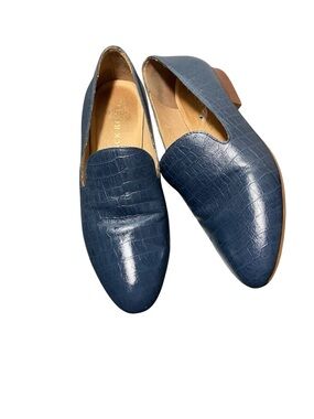 Jack Rogers Audrey Croc-Embossed Blue Leather Loafers Sz-8